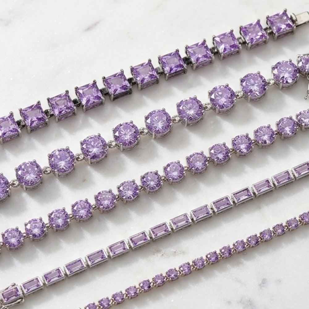 Sterling Silver .925 Lavender Amethyst CZ Tennis Bracelet – 7" prom jewelry